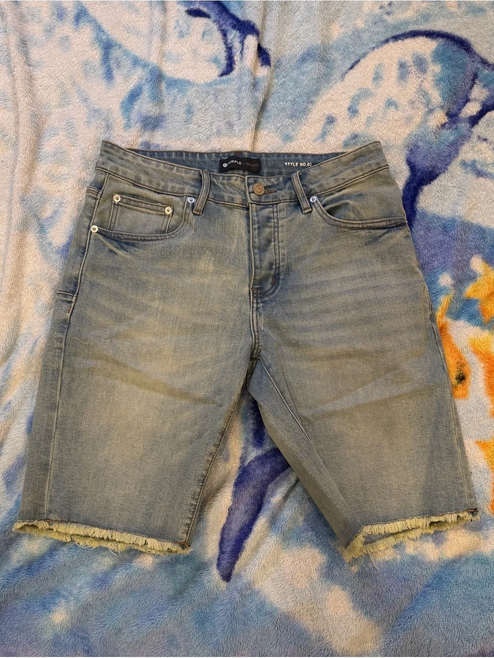 Men's Light Blue Frayed Hem Denim Shorts